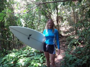 Hiking through the jungle after surfing in Drake Bay, Costa Rica.