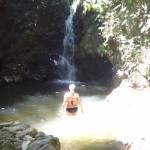 Michelle at the waterfall in Matapalo, Costa Rica.