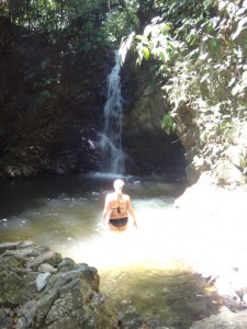 Michelle at the waterfall in Matapalo, Costa Rica.