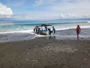 Landing the boat in Pavones, Costa Rica.