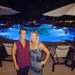 Marie and Aloe at Crocs blacklight pool.
