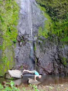 Yoga arm balance in Ometepe, Nicaragua.