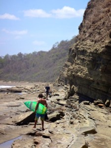 Walking out to the surf spot