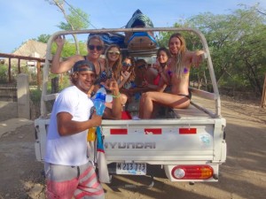 Surfer girl boat trip in Nicaragua.