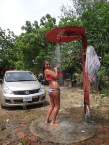 Satellite dish repurposed as shower head
