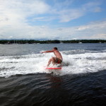 Red wake surfing in El Salvador.