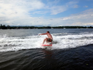 Red wake surfing in El Salvador.