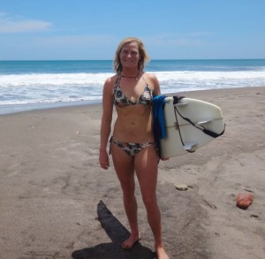 Aloe Driscoll surfing in Miramar, Nicaragua.