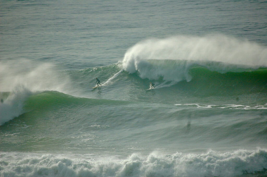 Aloe Driscoll surfing Mavericks.