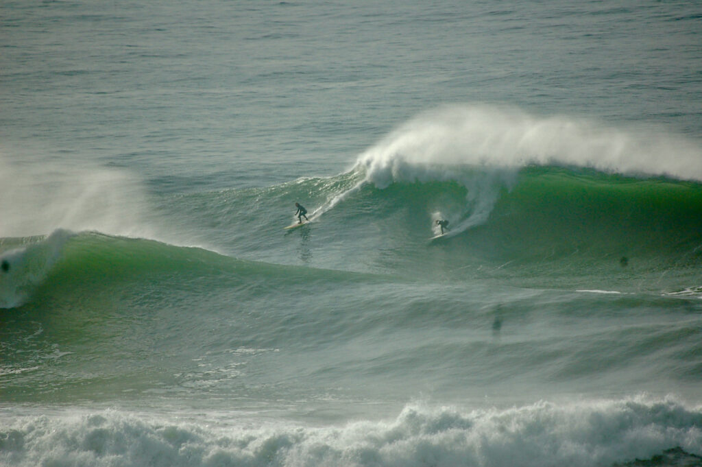 Aloe Driscoll surfing Mavericks.