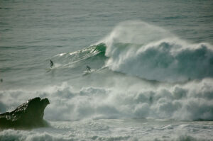 Aloe Driscoll surfing Mavericks.
